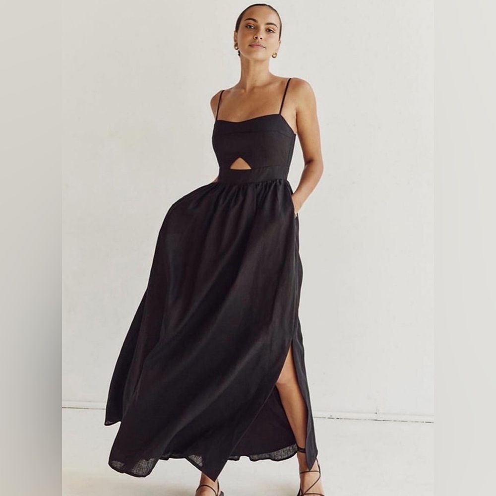 Commense Cotton Sleeveless Pockets Cutout Long Dress